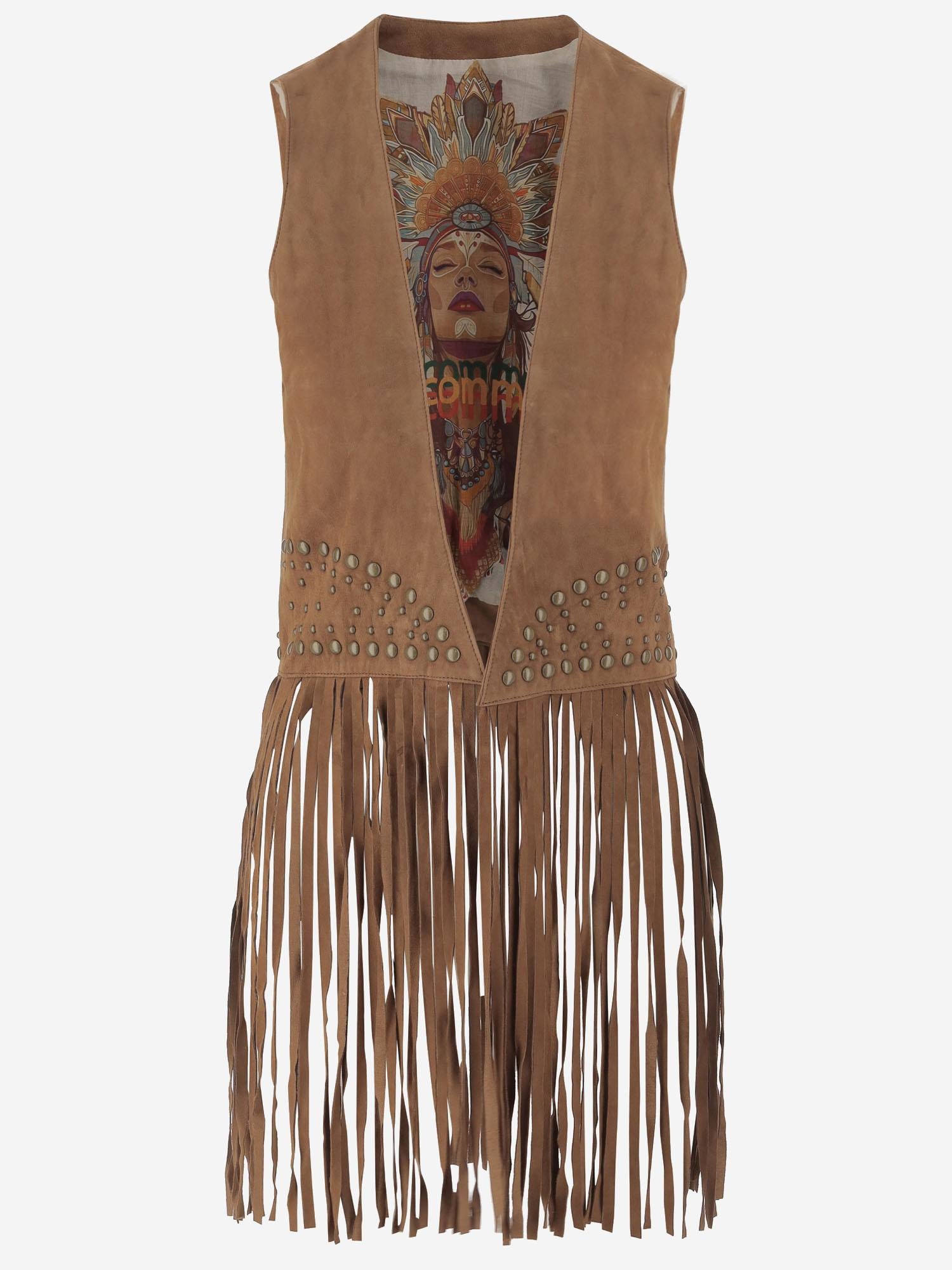 GILET IN PELLE SCAMOSCIATA CON FRANGE UN33 RSC375 UNCOMMON 