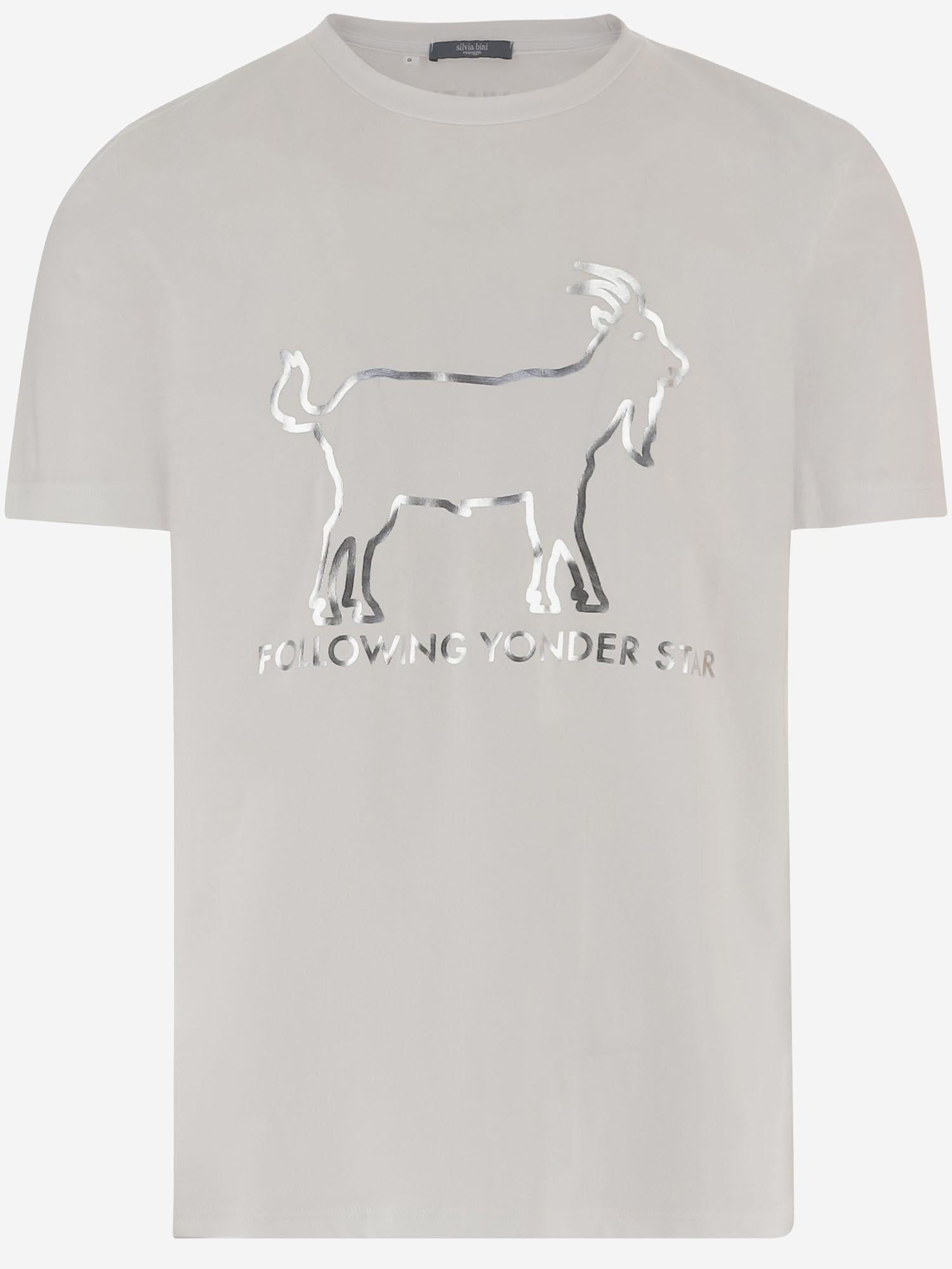T-SHIRT FOLLOWING YONDER STAR<BR/>IN COTONE STRETCH BIANCO SILVER BINI SILVIA 