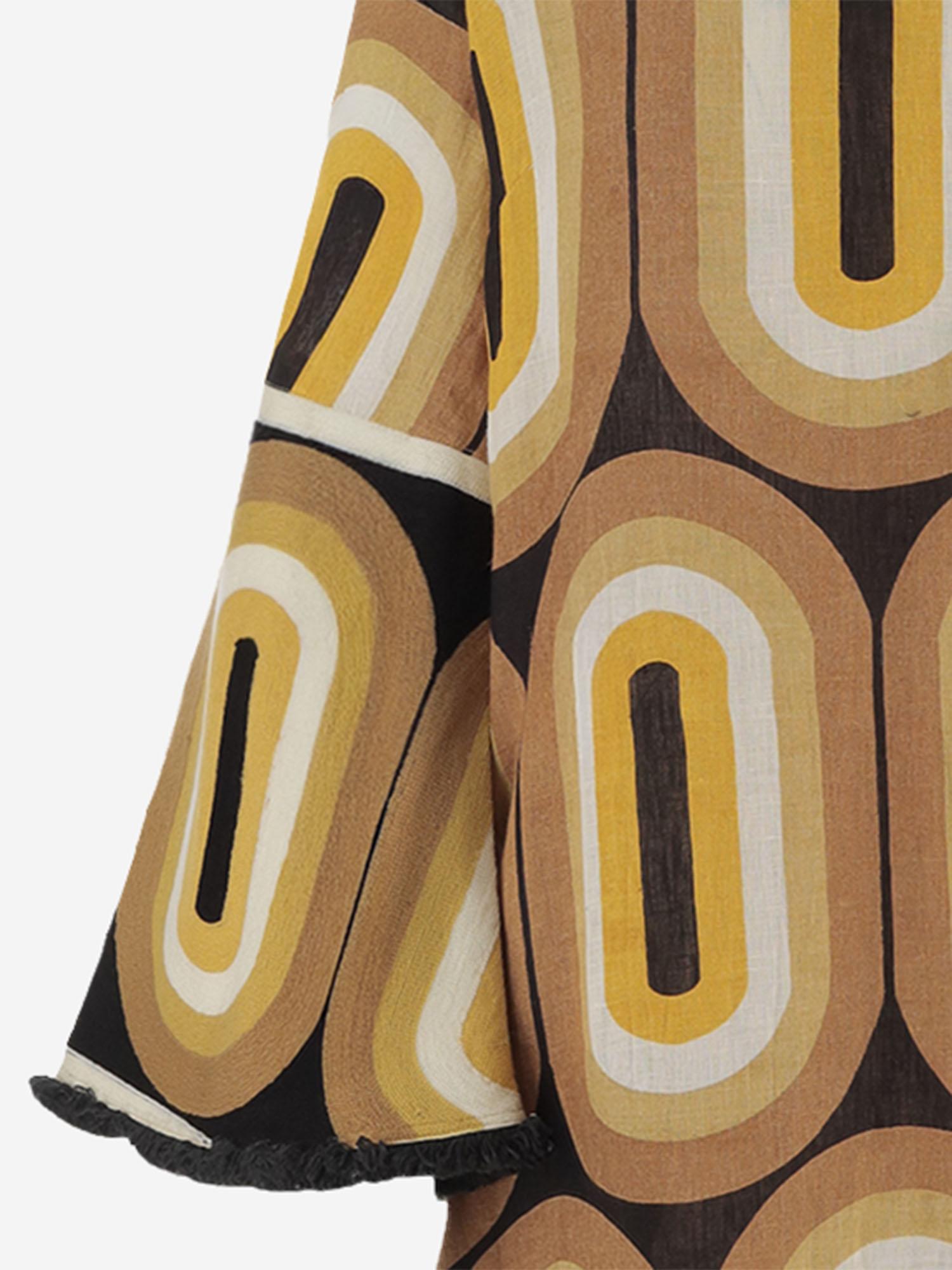 ABITO LUNGO IN LINO CON STAMPA GEOMETRICA CASILDA YELLOW PHILIPPA 1970 