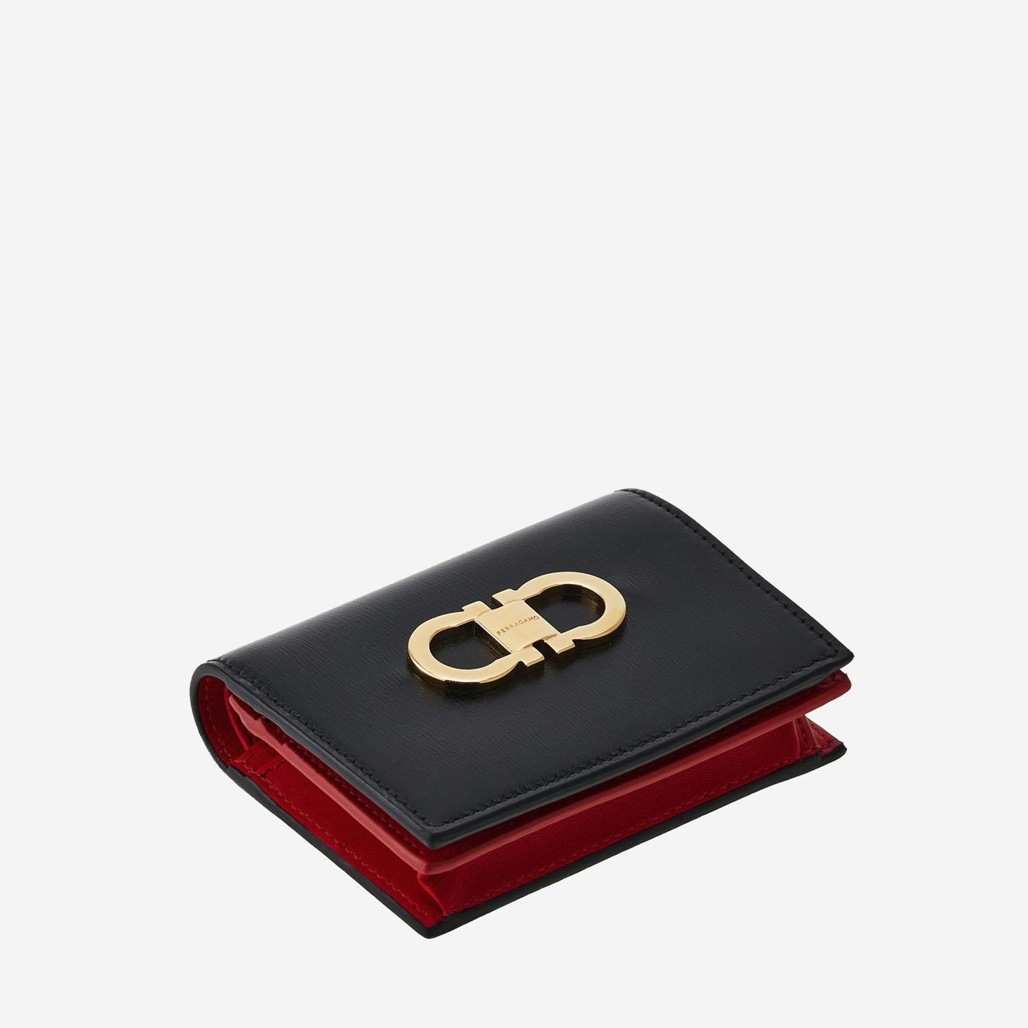 PORTAFOGLIO COMPATTO GANCINI 220627 001NEROFLAMERED SALVATORE FERRAGAMO 