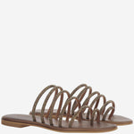 SANDALI IN PELLE CON STRASS KOS BRONZO MORO KIMA 