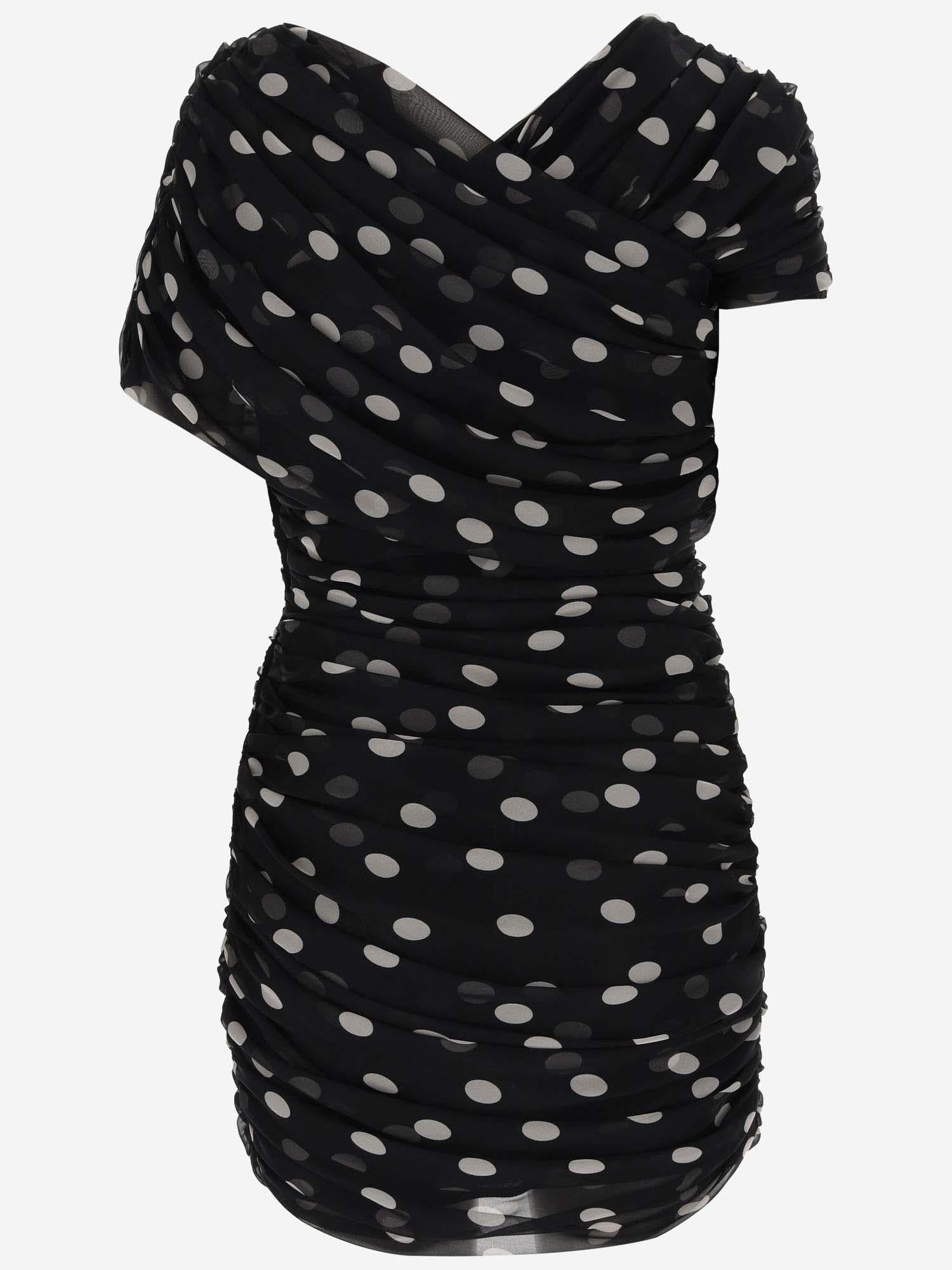 MINI ABITO ARRICCIATO IN MUSSOLA DI SETA A POIS 776449 Y5I781095 SAINT LAURENT 