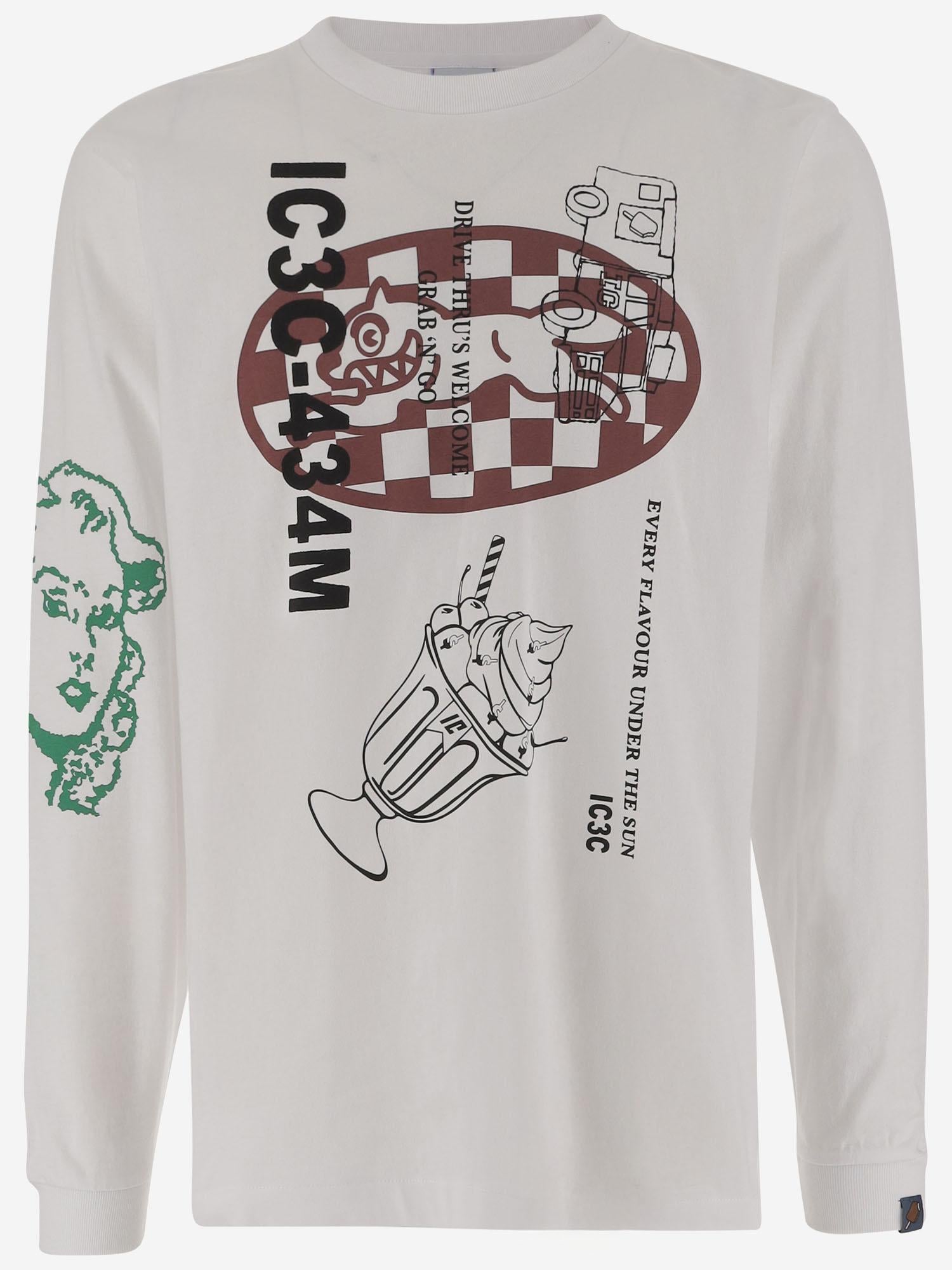 T-SHIRT A MANICHE LUNGHE IN COTONE CON LOGO IC25355 WHITE ICECREAM 