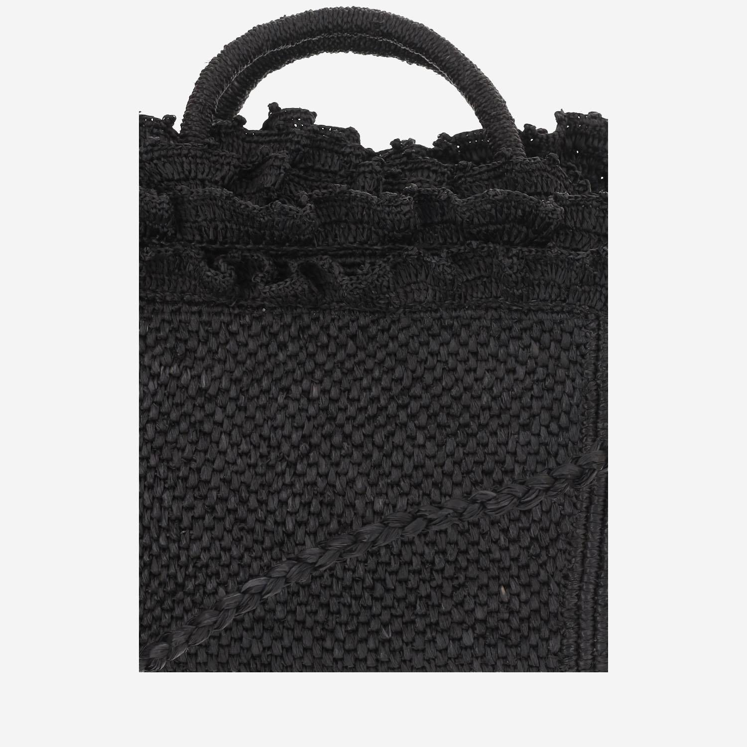 BORSA TOTE IN RAFIA E COTONE LAGUNA BLACK IBELIV 