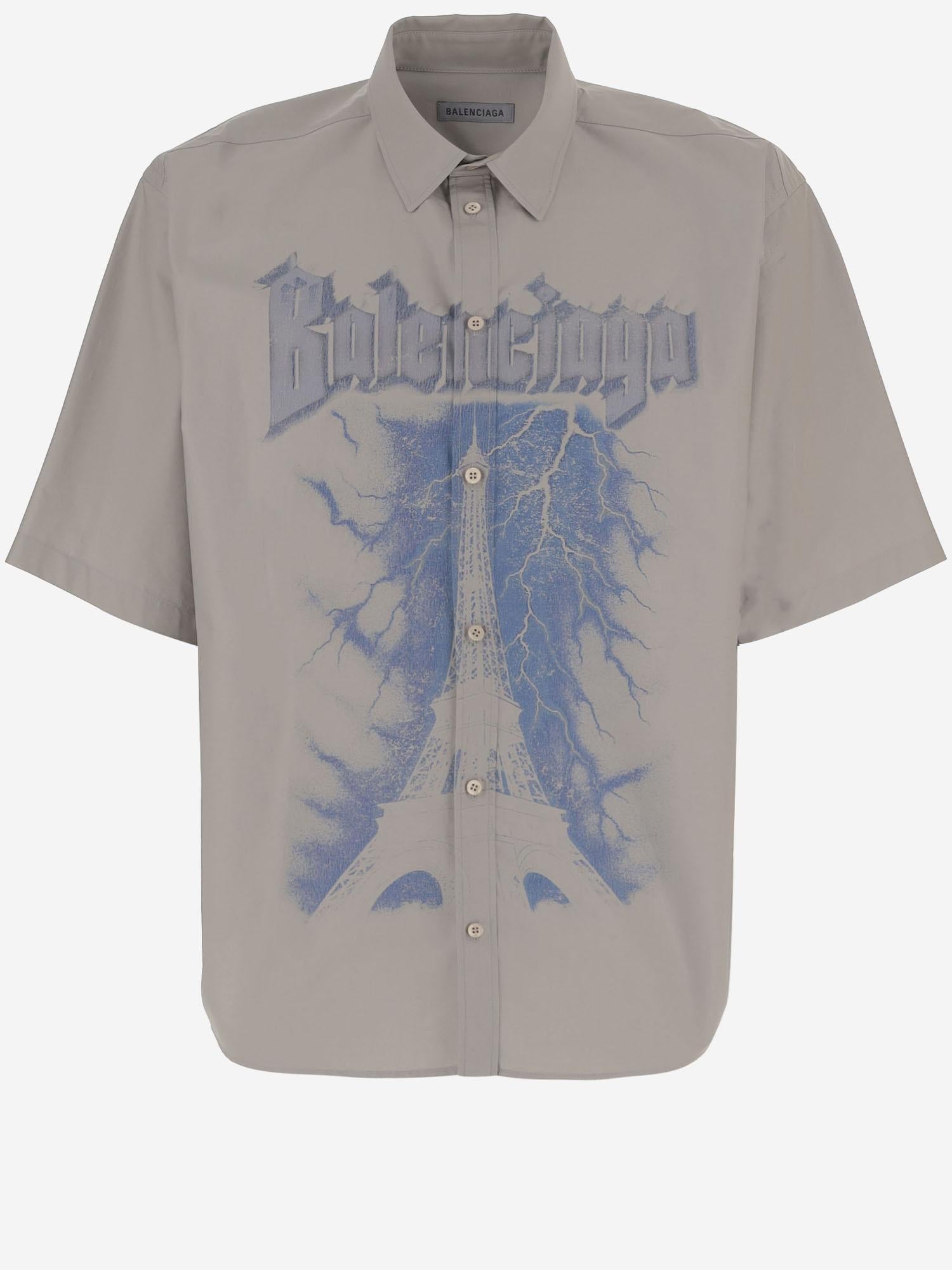 Camicia in cotone con stampa logo 869793 TRM282967 BALENCIAGA 