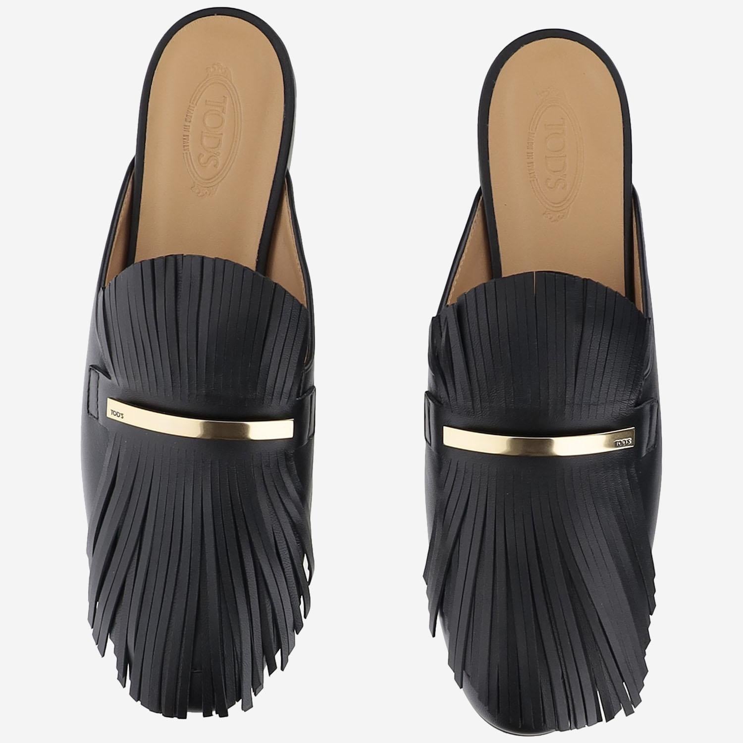 Mules in pelle con frange XXW79A0JU30U1O B999 TODS 