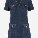 MINI ABITO IN DENIM DI COTONE CON FIOCCHI PF25812SBL BLUE SELF PORTRAIT 