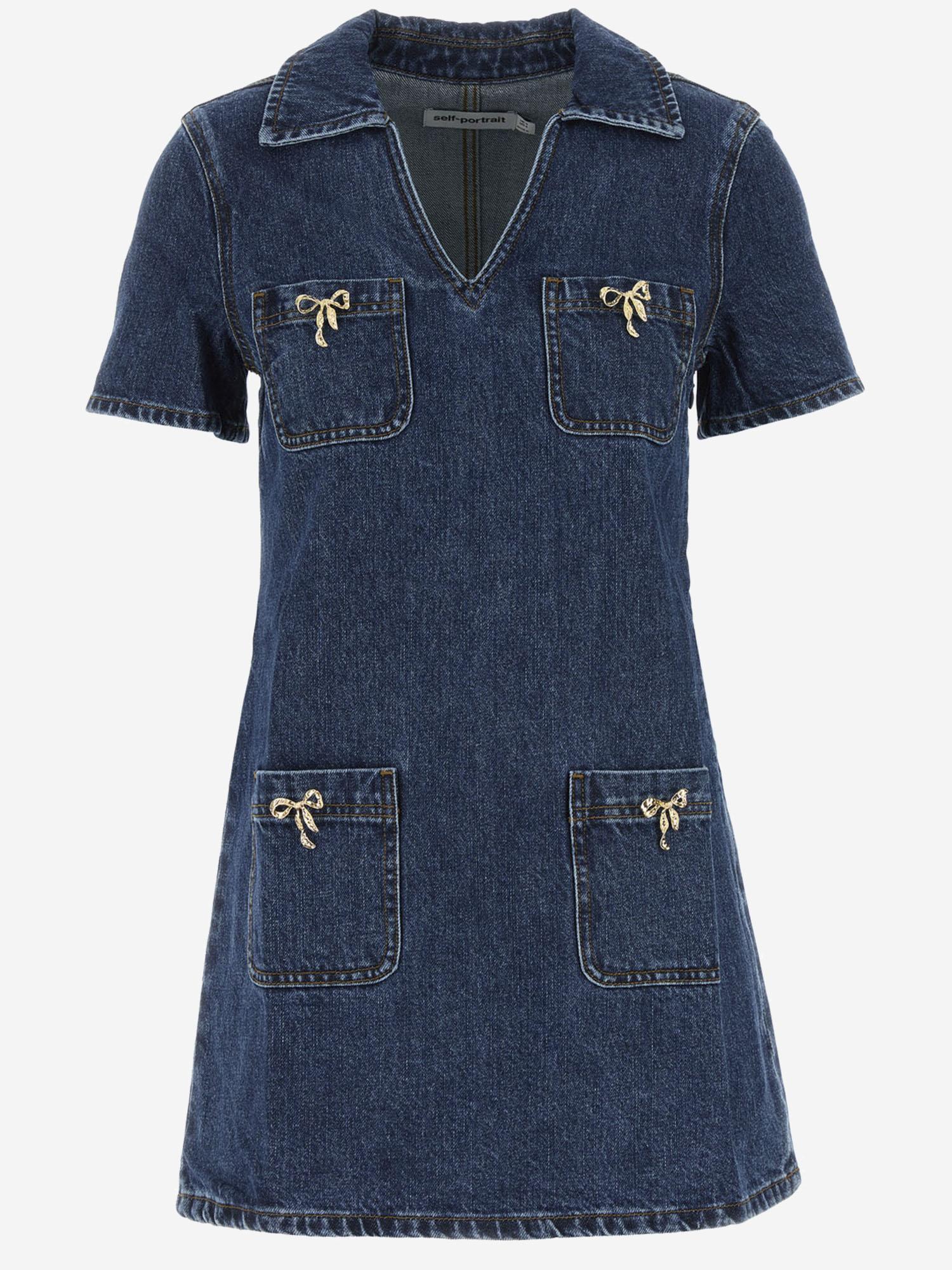 MINI ABITO IN DENIM DI COTONE CON FIOCCHI PF25812SBL BLUE SELF PORTRAIT 