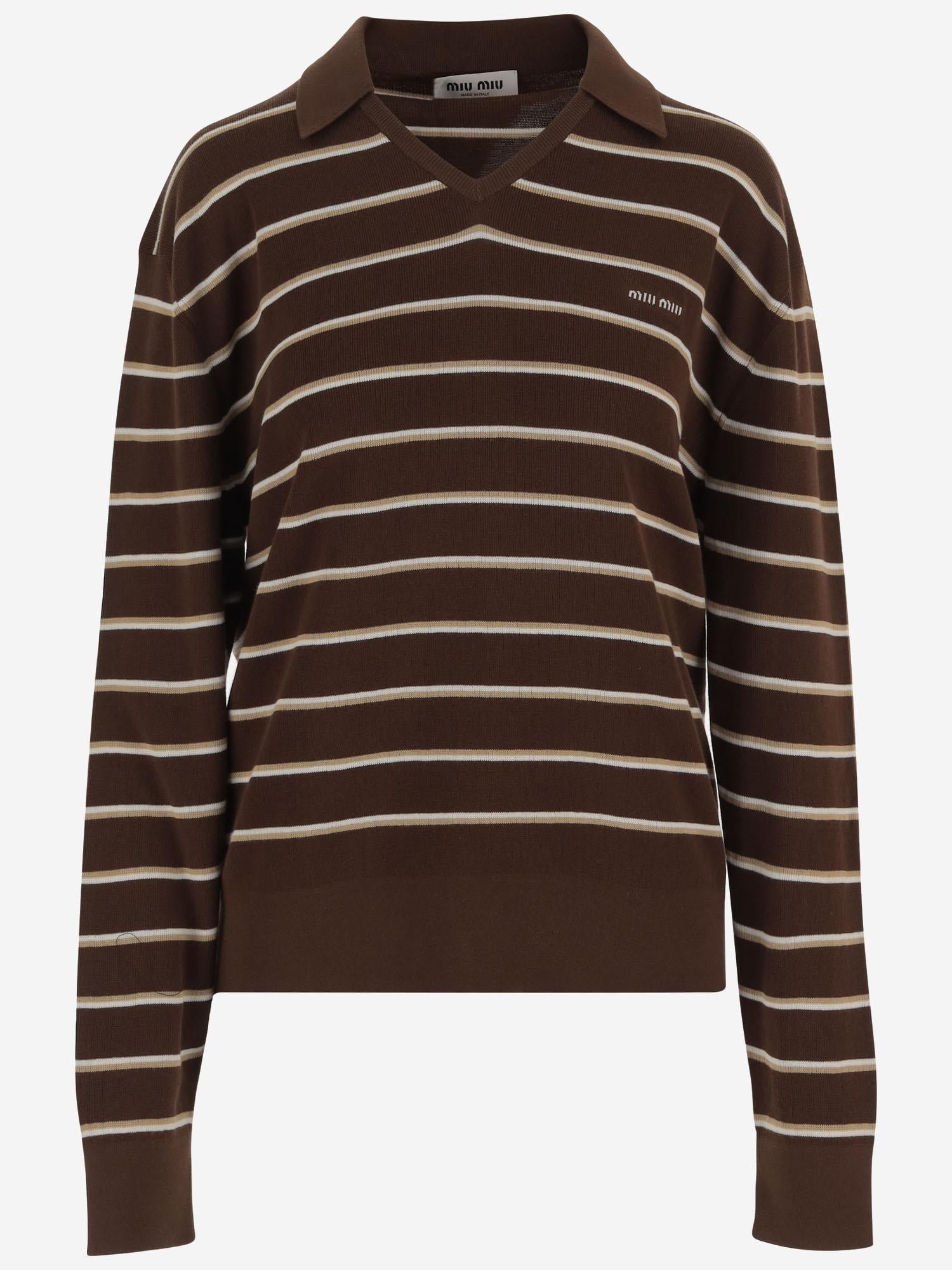 MAGLIA IN MISTO COTONE STRTETCH CON MOTIVO A RIGHE MML03E 183MF0324 MIU MIU 