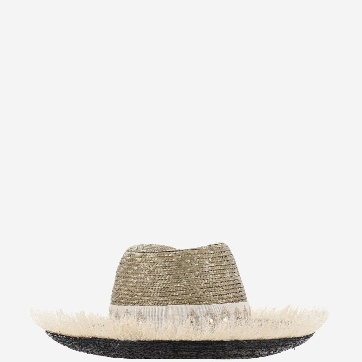 CAPPELLO IN MISTO PAGLIA E VISCOSA CON RICAMO 385981 38 FERRUCCIO VECCHI 