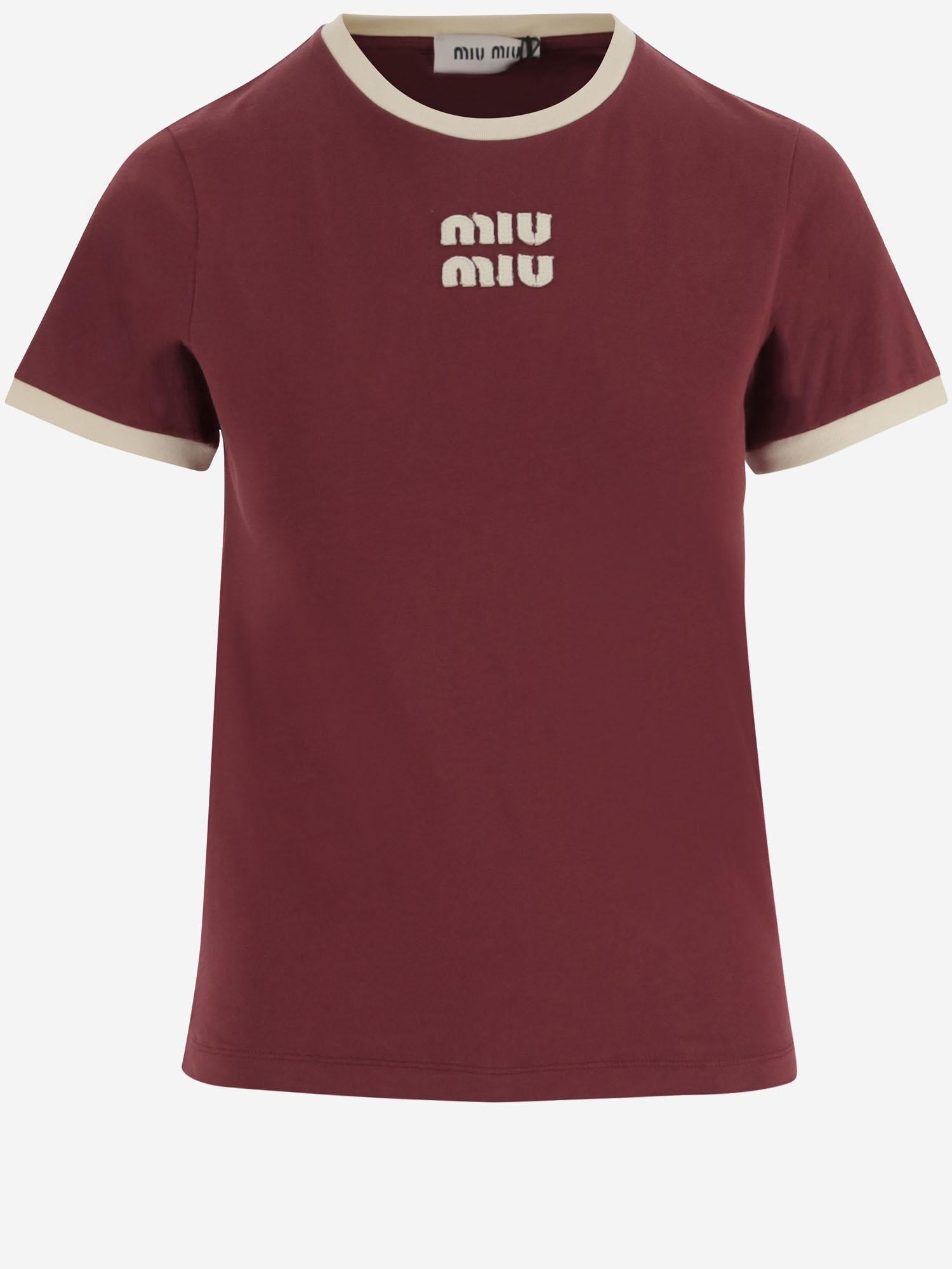 T-shirt in cotone con logo MJNA17 1841F0X61 MIU MIU 