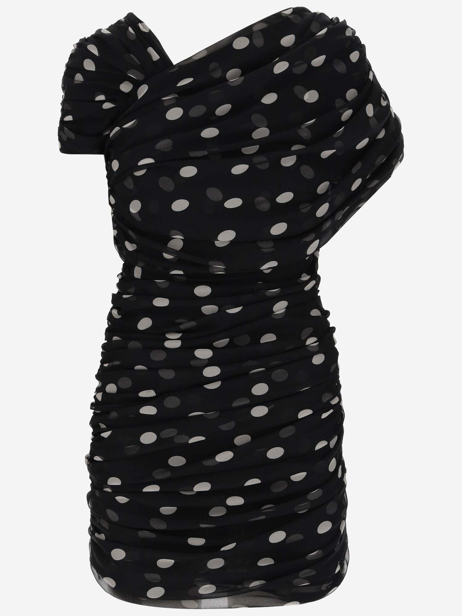 MINI ABITO ARRICCIATO IN MUSSOLA DI SETA A POIS 776449 Y5I781095 SAINT LAURENT 