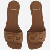 SANDALI FLAT IN PELLE CON LOGO LISS CUOIO SALVATORE FERRAGAMO 