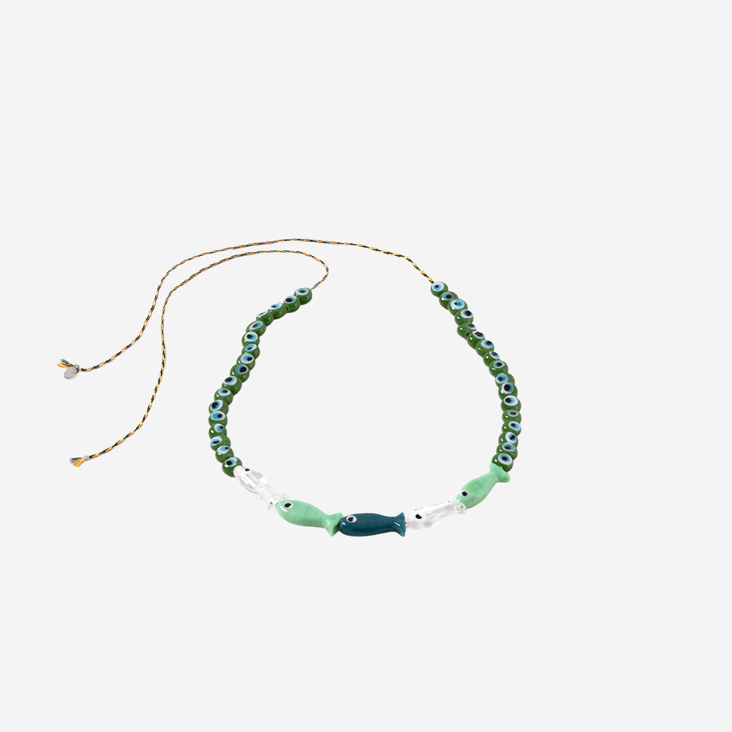 BRACCIALE IN TESSUTO E PERLE DI VETRO FISHGLASSBEAD MINTGREEN SORBET ISLAND 
