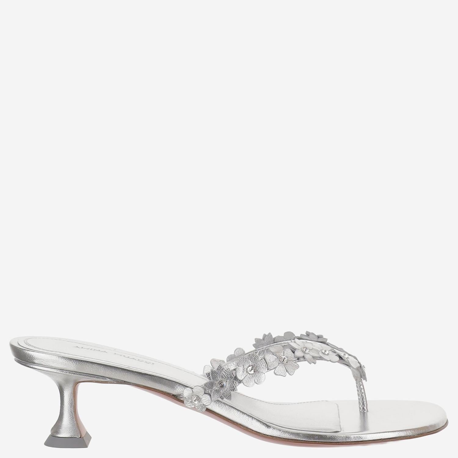Sandali Janis in pelle JANISTHONG 45SILVERWHITE AMINA MUADDI 