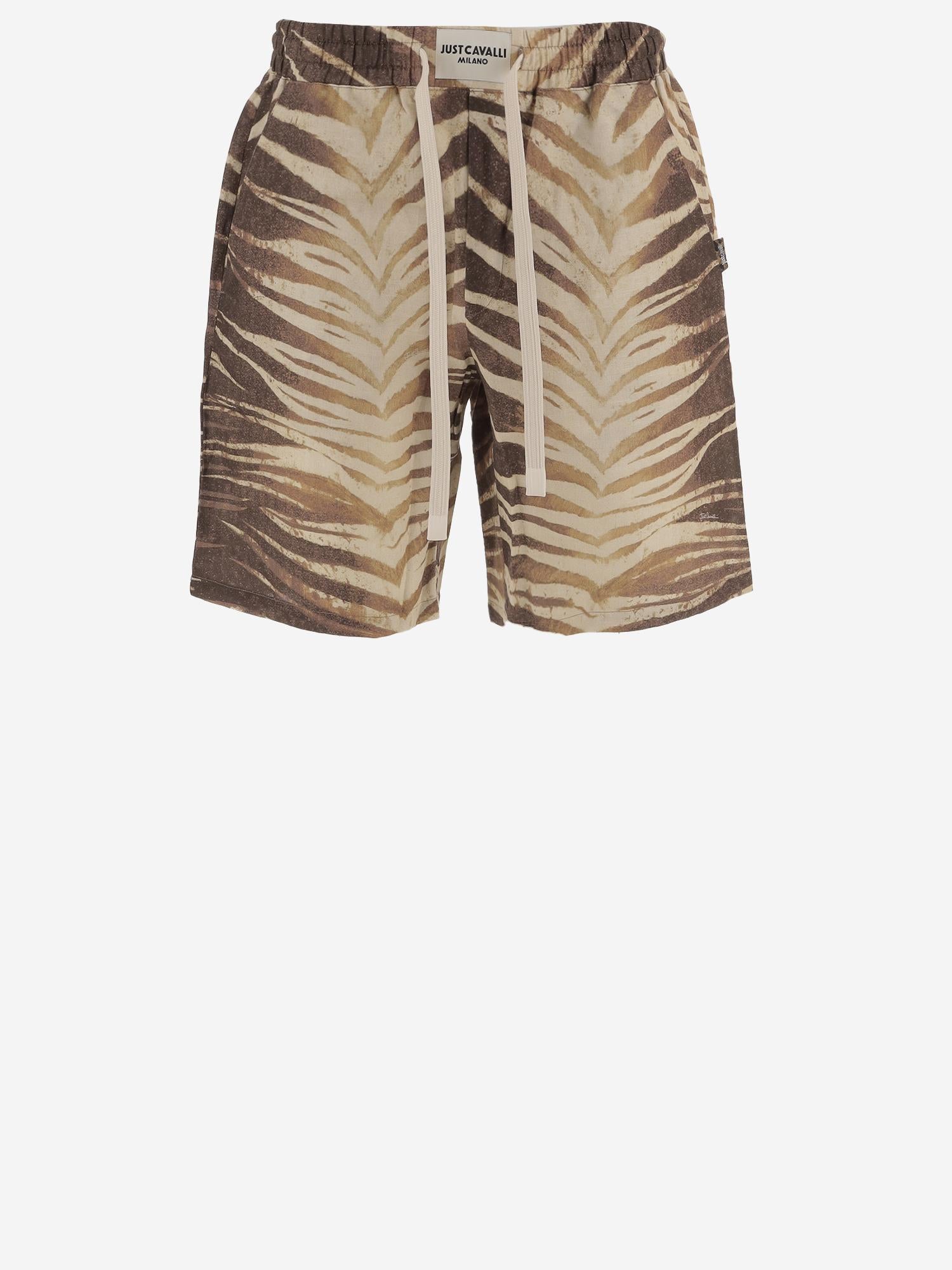 PANTALONI CORTI IN COTONE E LINO CON STAMPA 80OADF02 CNF06R83 JUST CAVALLI 