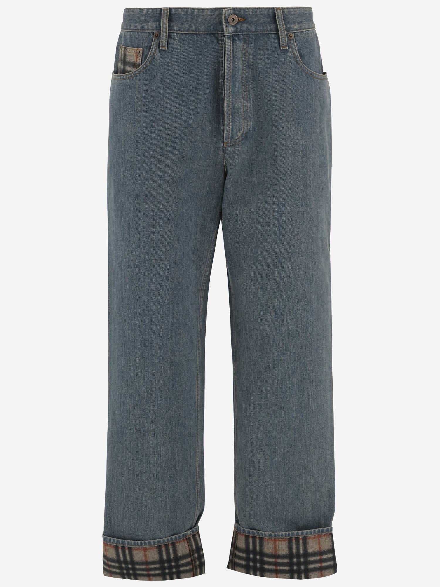 JEANS IN DENIM DI COTONE CON RISVOLTI CHECK 8116361 MIDBLUE BURBERRY 