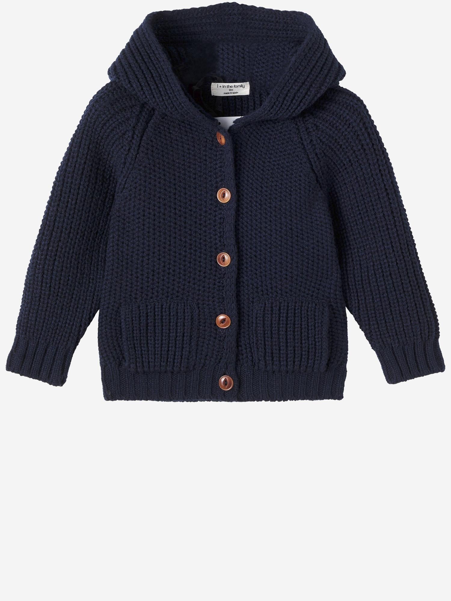CARDIGAN CON CAPPUCCIO IN LANA E ACRILICO 25W213 DARKBLUE 1+ IN THE FAMILY KIDS 