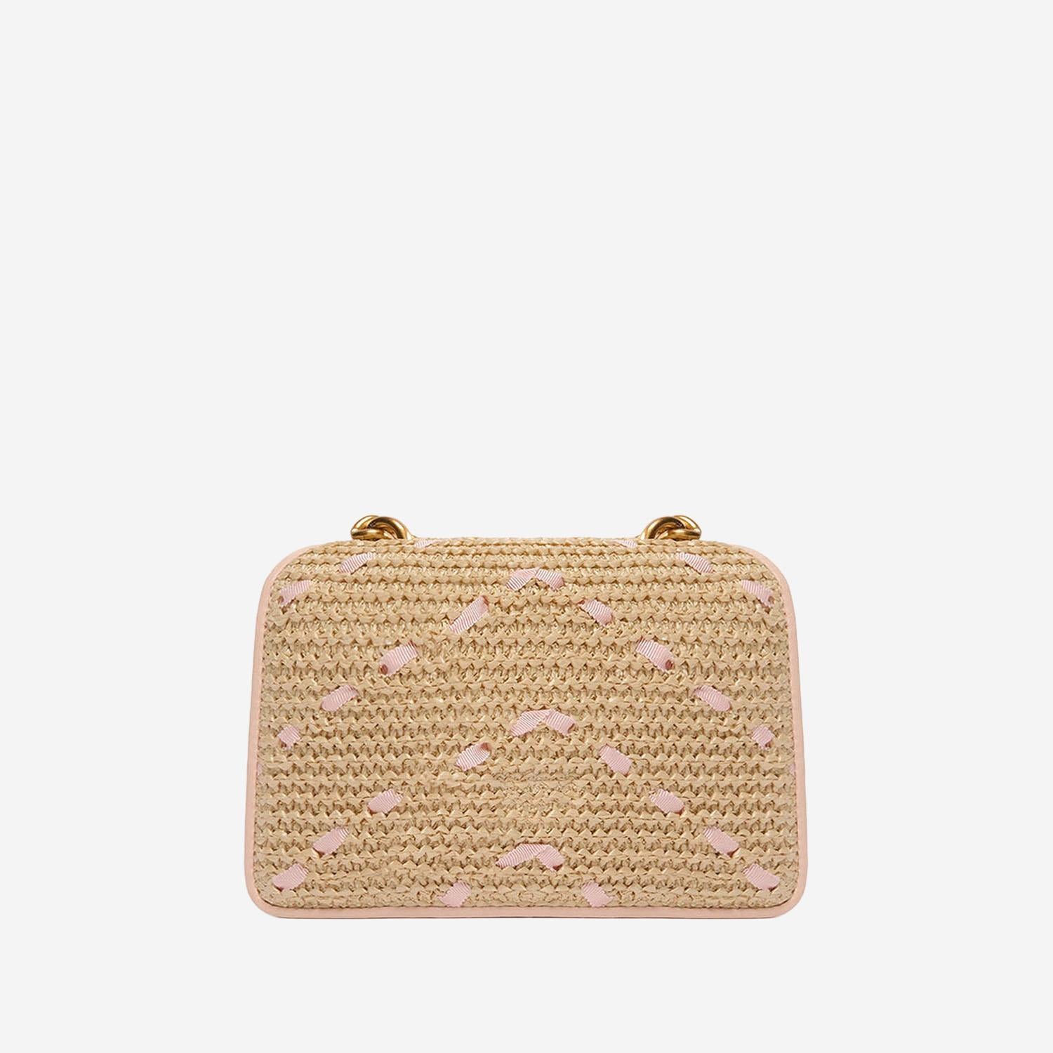 Borsa a tracolla Love One Mini Light in rafia chevron e pelle 104550 A1RLHN2Q PINKO 