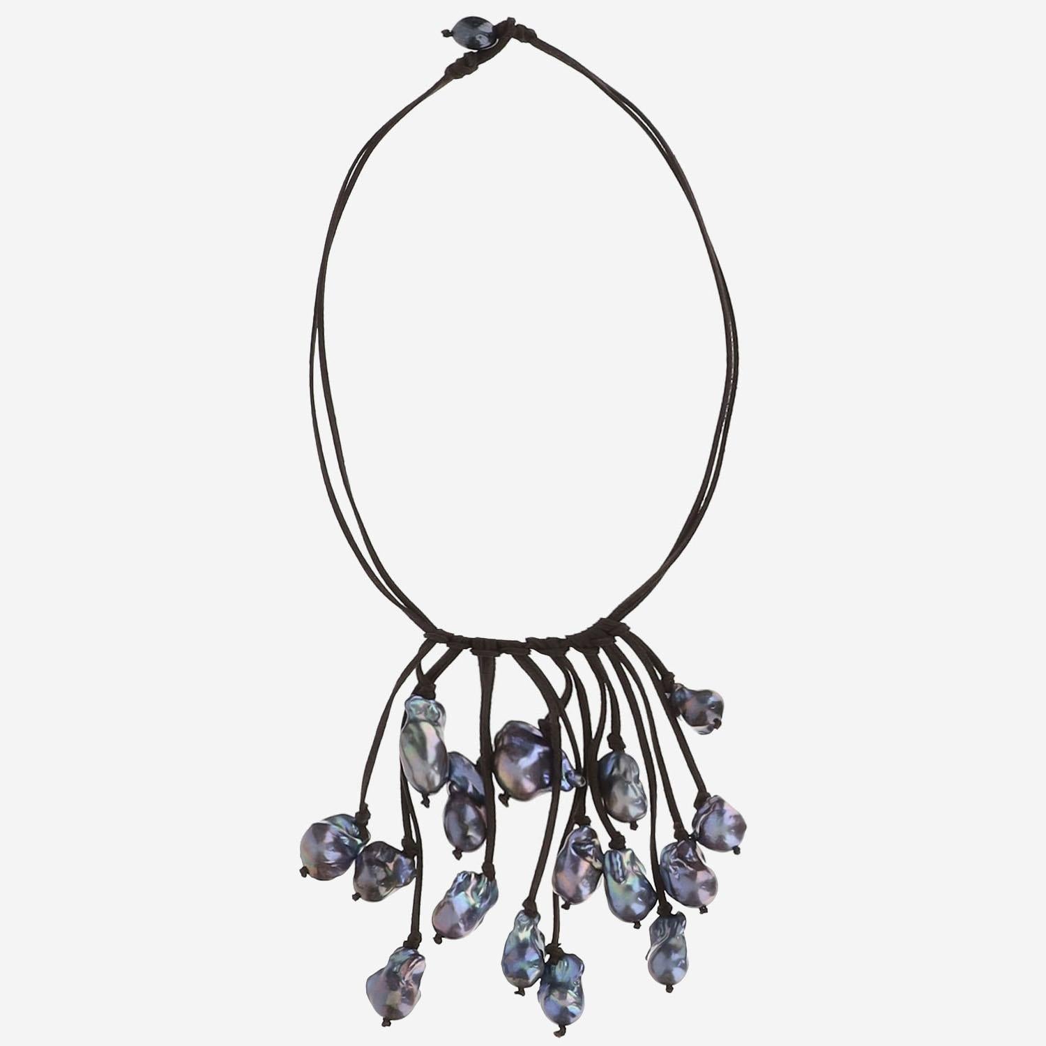 COLLANA in suede CON perle nere VNMVN WHITEROSEGRIGIO MELA 