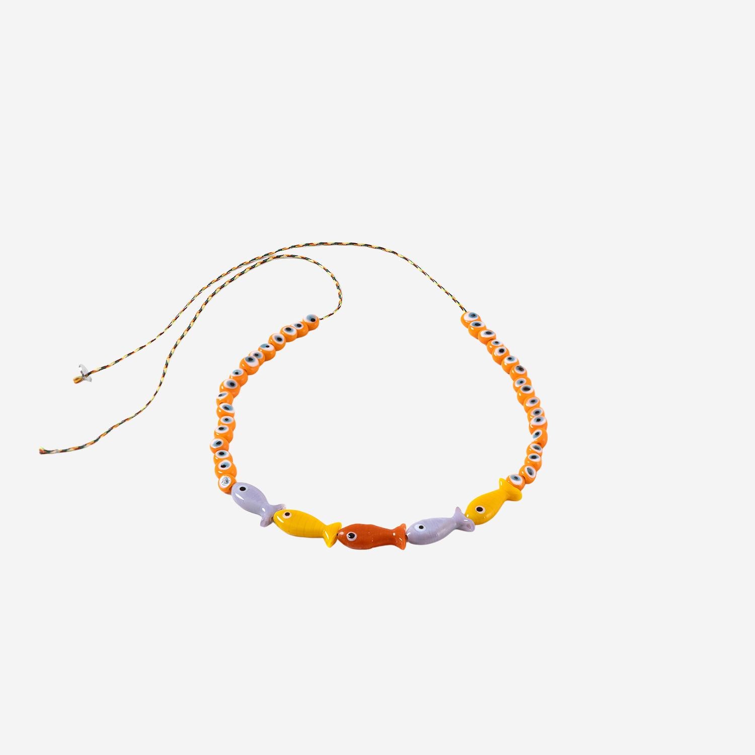 Collana in tessuto e perle di vetro FISHGLASSBEAD TELLOWORANGE SORBET ISLAND 