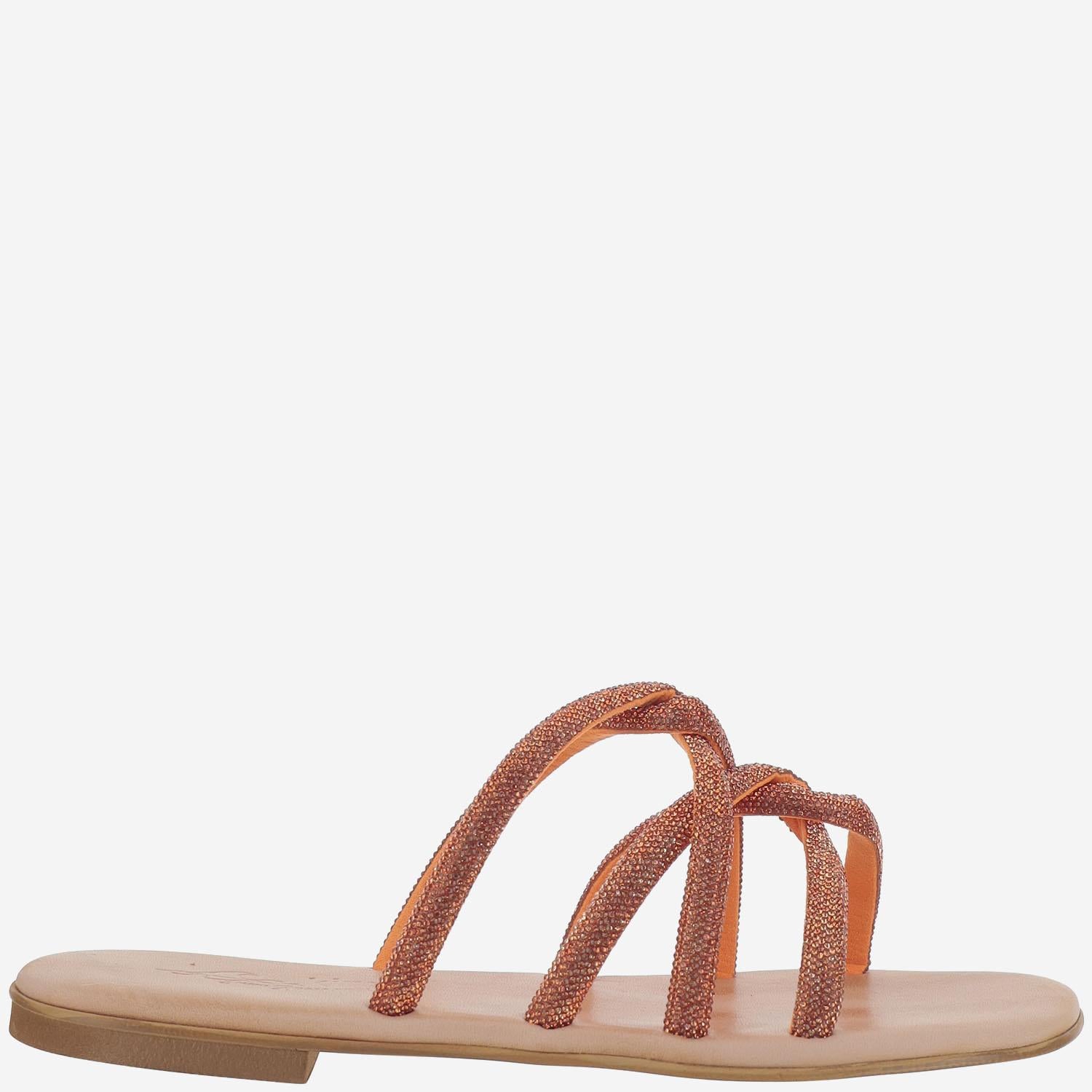 SANDALI IN PELLE CON STRASS TASO ARANCIO KIMA 