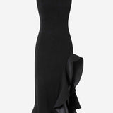 Abito in viscosa stretch con volant 105781 A2Q2Z99 PINKO 