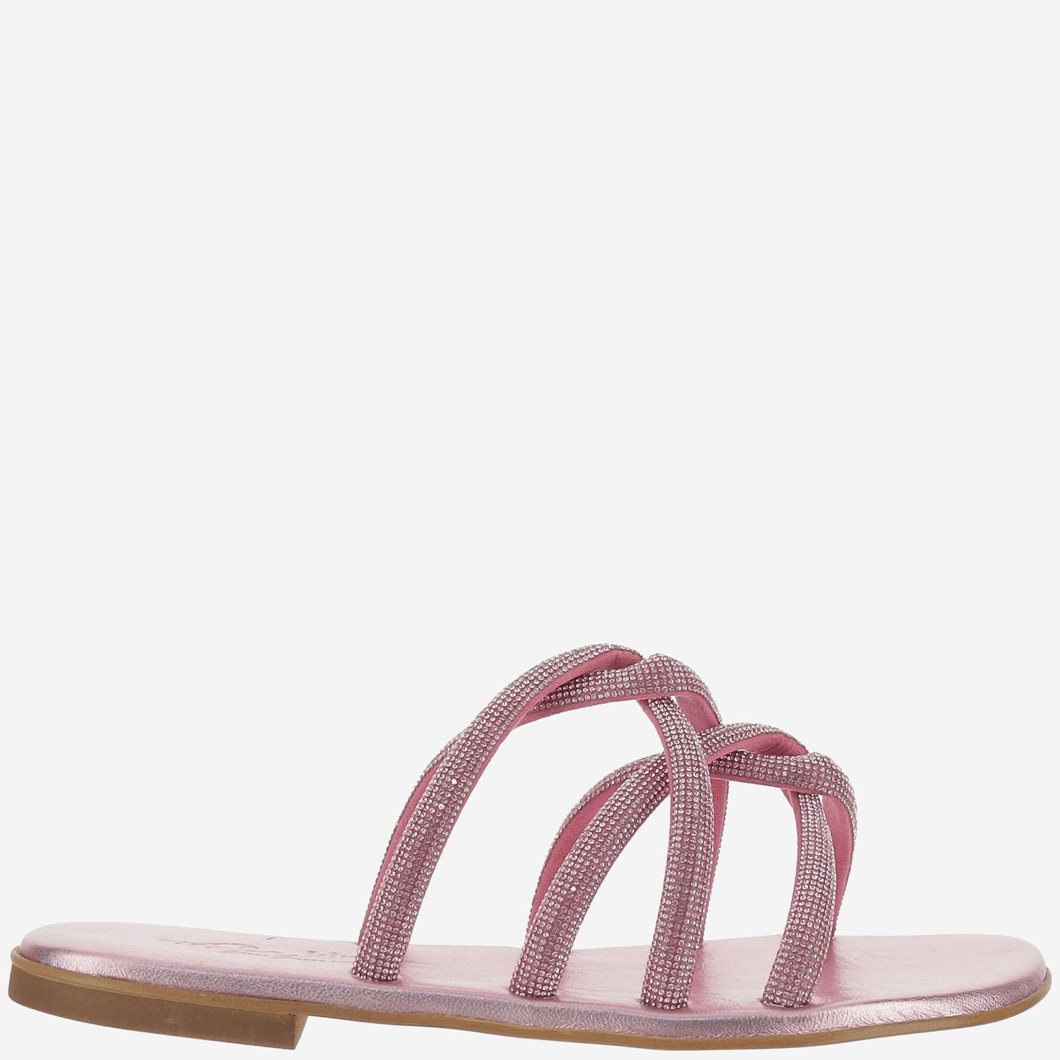 SANDALI IN PELLE CON STRASS TASO ROSA KIMA 