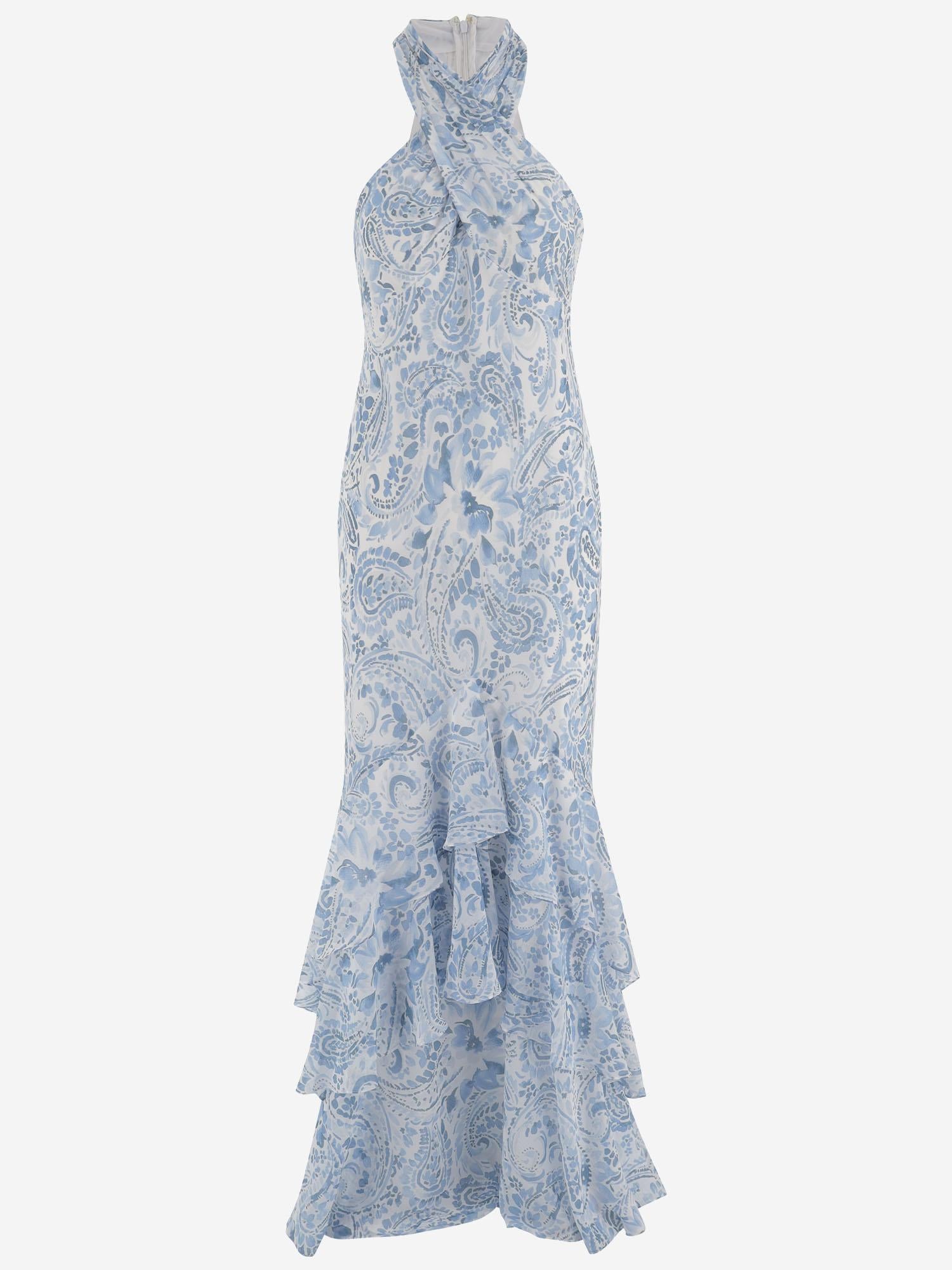 Abito halter in georgette increspato P08924 001WHITEBLUE LAUREN RALPH LAUREN 