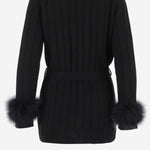CARDIGAN IN LANA CON DETTAGLI IN ECOPELLICCIA 7B3KA11P 9JP0NO VALENTINO 