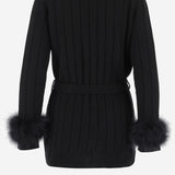 CARDIGAN IN LANA CON DETTAGLI IN ECOPELLICCIA 7B3KA11P 9JP0NO VALENTINO 