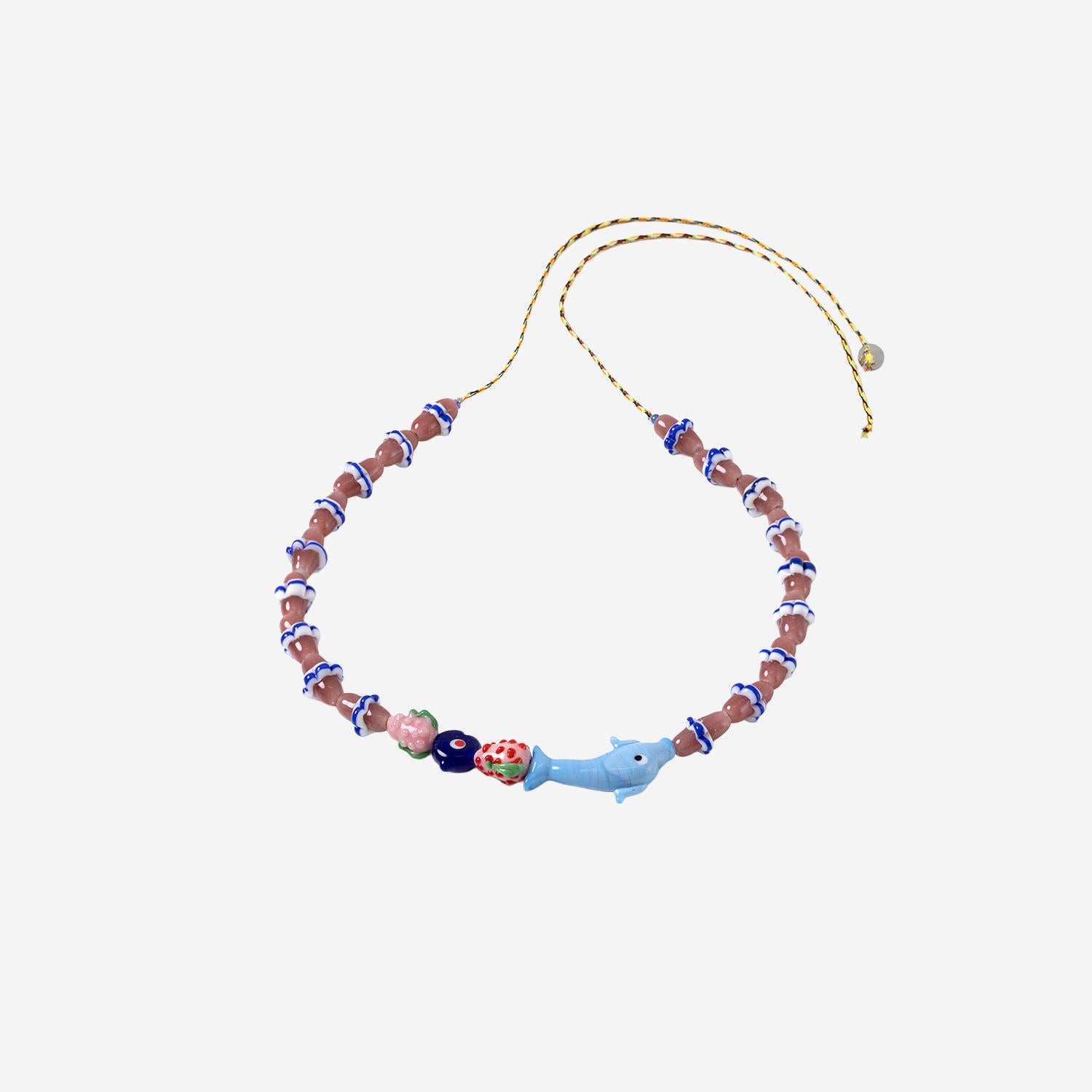 Collana con delfini e perle in vetro MIXEDGLASSBEAD DOLPHINPINKRED SORBET ISLAND 