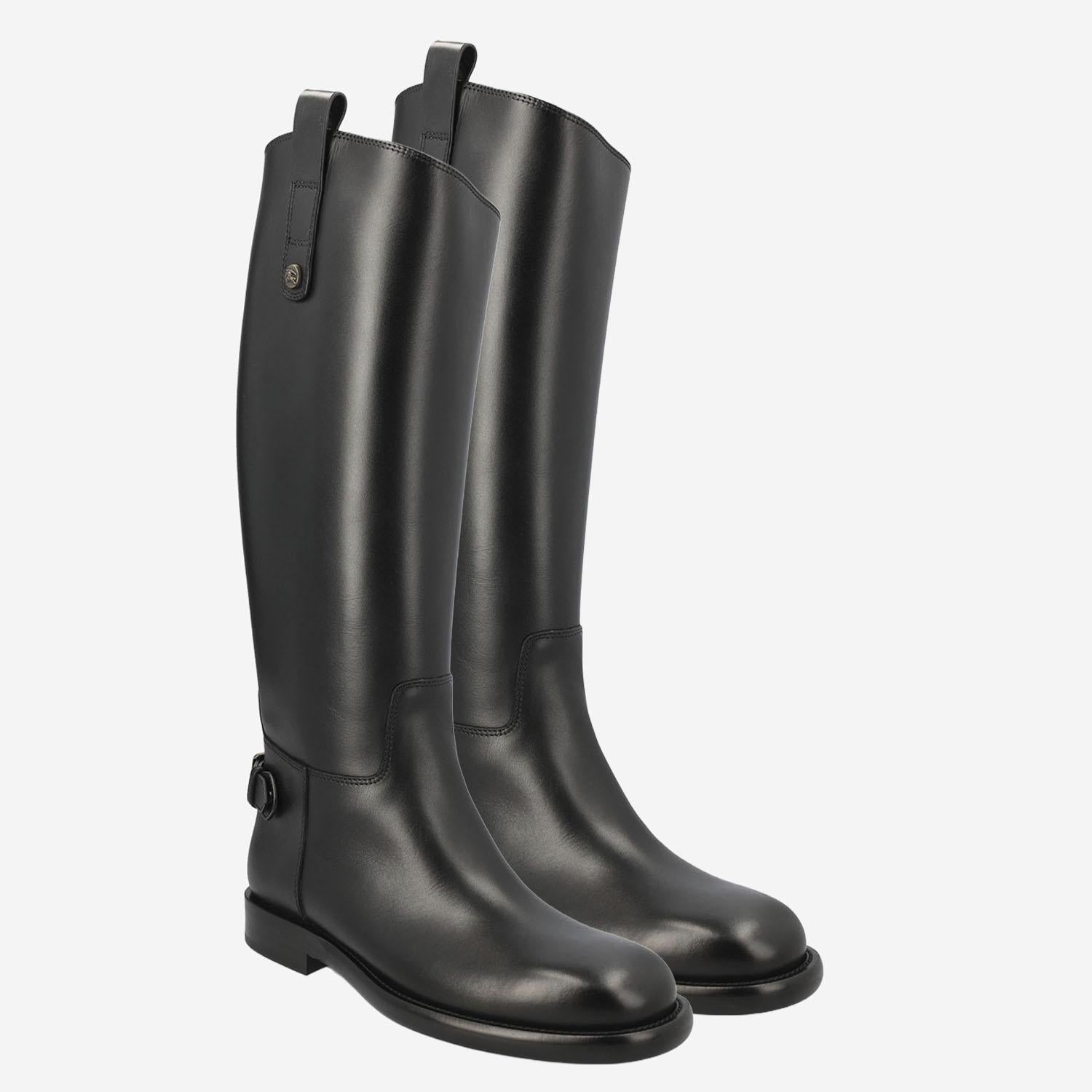 STIVALI CAVALIER IN PELLE 8114385 BLACK BURBERRY 