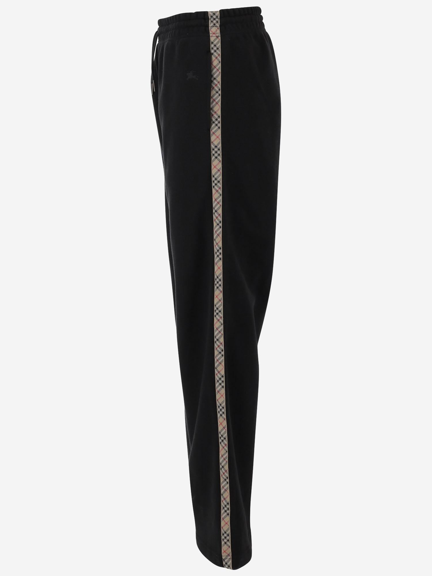 PANTALONI IN COTONE CON FINITURE CHECK 8121159 BLACK BURBERRY 
