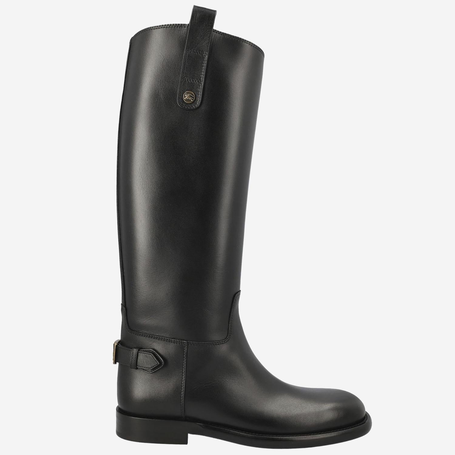 STIVALI CAVALIER IN PELLE 8114385 BLACK BURBERRY 