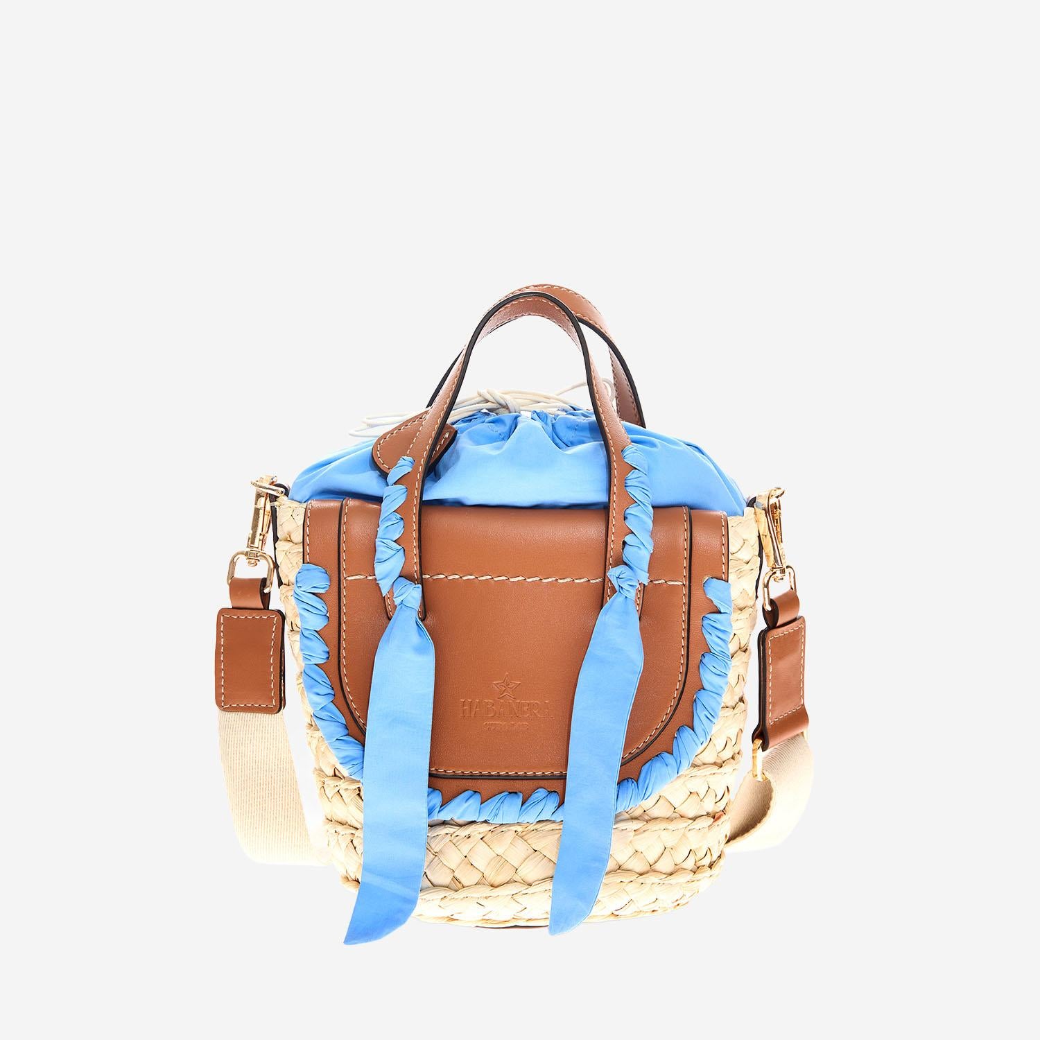 BORSA HABANERA IN PELLE E RAFIA HABANERAPOPELINE CIELO CUBA LAB 