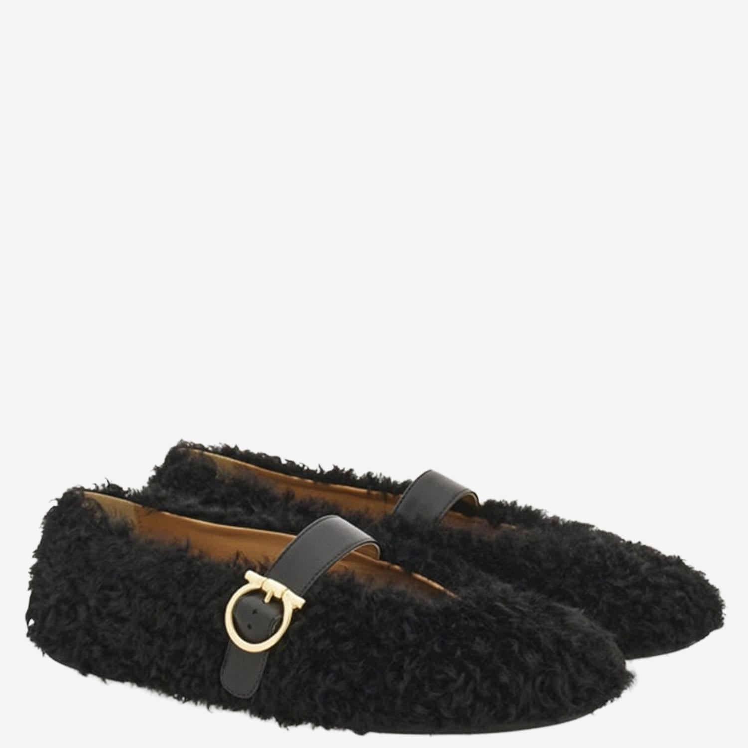 Ballerine ornamento Gancini in shearling 01K586 001NERONEROBISCOTTO SALVATORE FERRAGAMO 