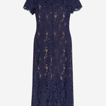 ABITO MIDI CON COLLETTO A CONTRASTO IN PIZZO PF25020MBL BLUE SELF PORTRAIT 