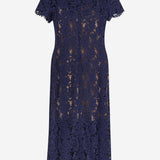 ABITO MIDI CON COLLETTO A CONTRASTO IN PIZZO PF25020MBL BLUE SELF PORTRAIT 