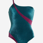 COSTUME DA BAGNO INTERO ROBBI CON MOTIVO COLOR BLOCK ROBBIVELVET PETROLIOBORDEAUX VVIDI 