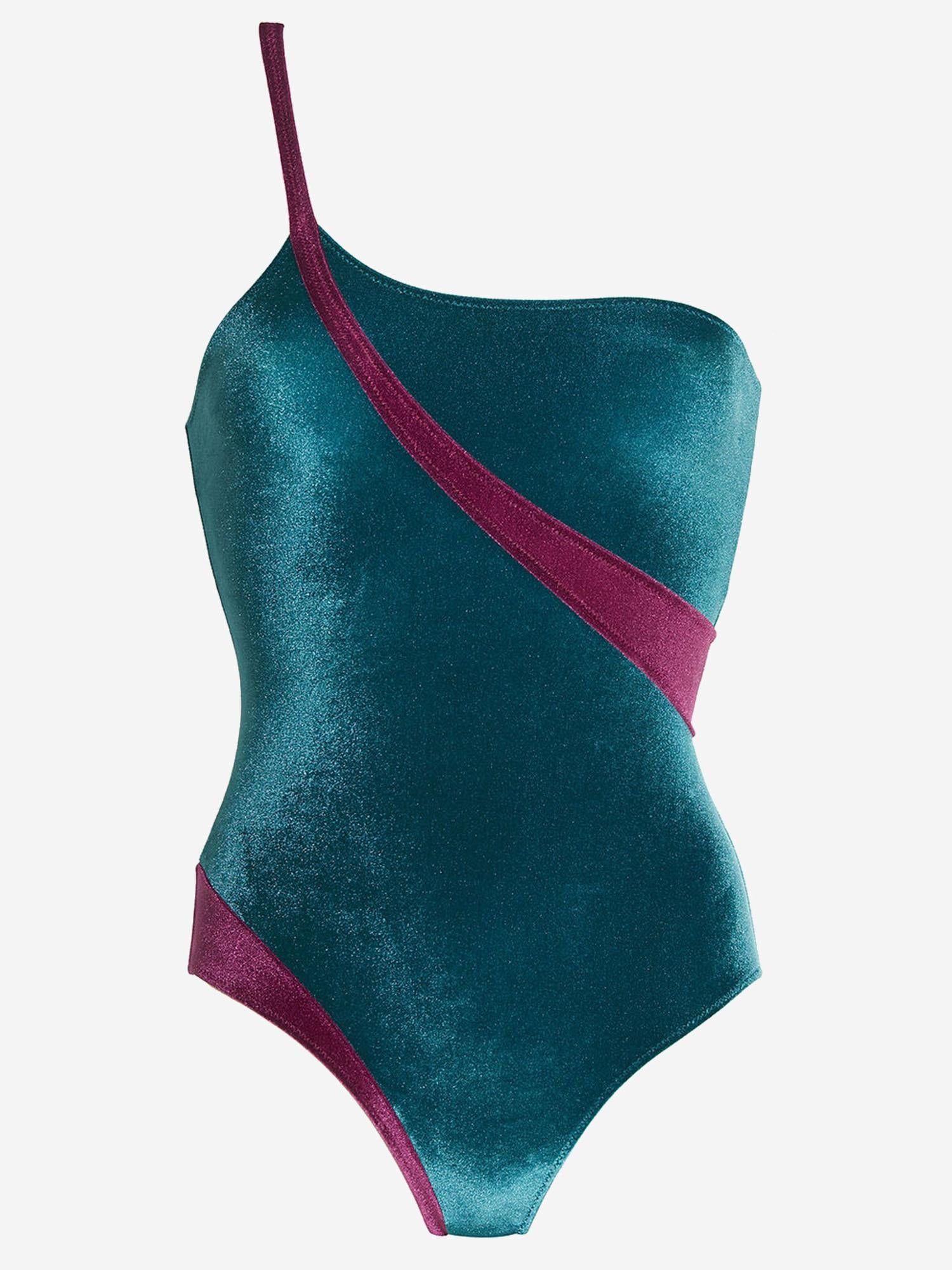 COSTUME DA BAGNO INTERO ROBBI CON MOTIVO COLOR BLOCK ROBBIVELVET PETROLIOBORDEAUX VVIDI 