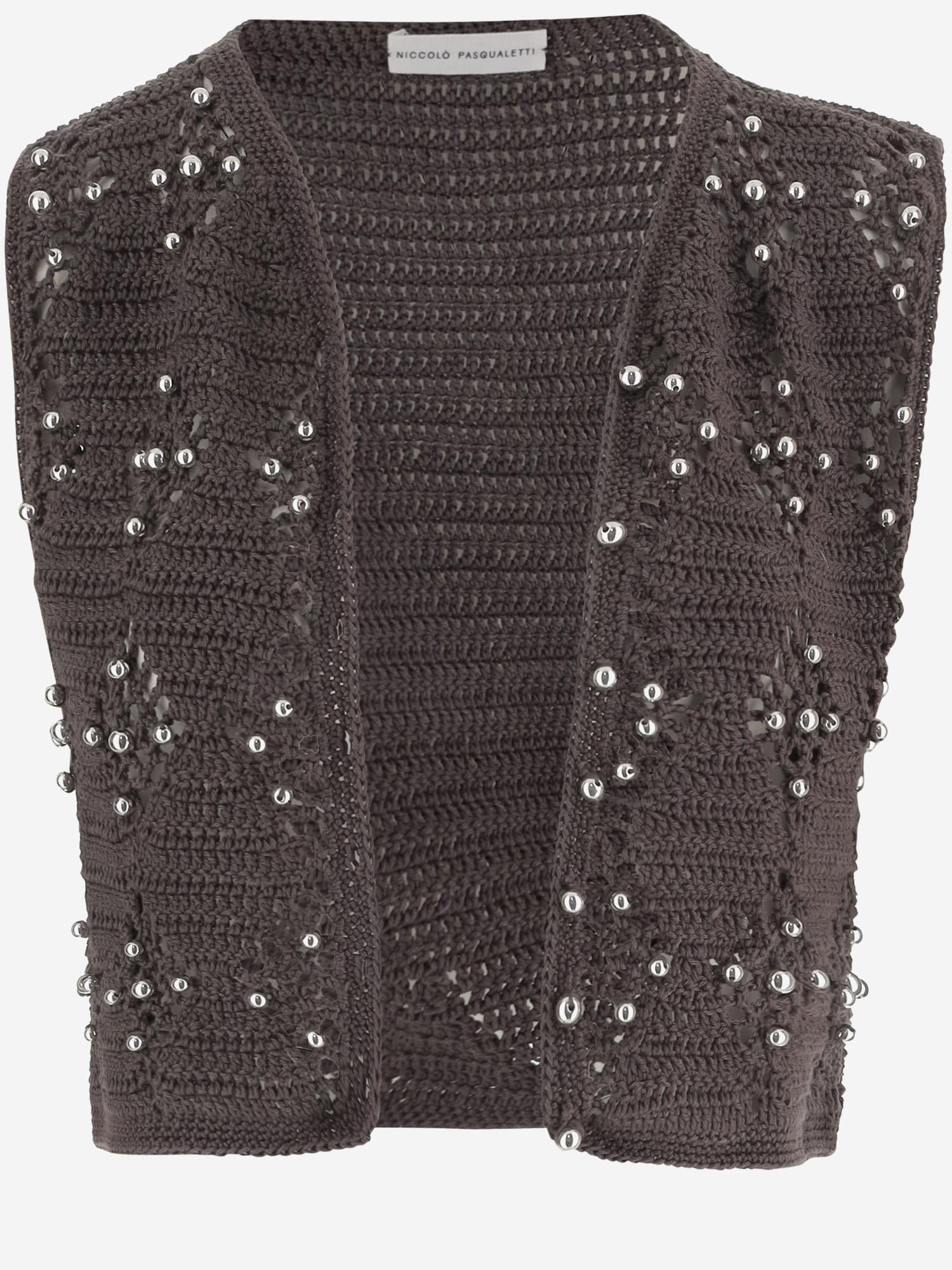 GILET IN MAGLIA DI COTONE CON PERLINE RICAMATE KT03 COYABROWN NICCOLO PASQUALETTI 