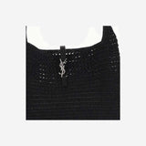 TOTE BAG LE 5 À 7 MEDIA IN RAFIA LAVORATA A UNCINETTO 778827 GAAEN1000 SAINT LAURENT 