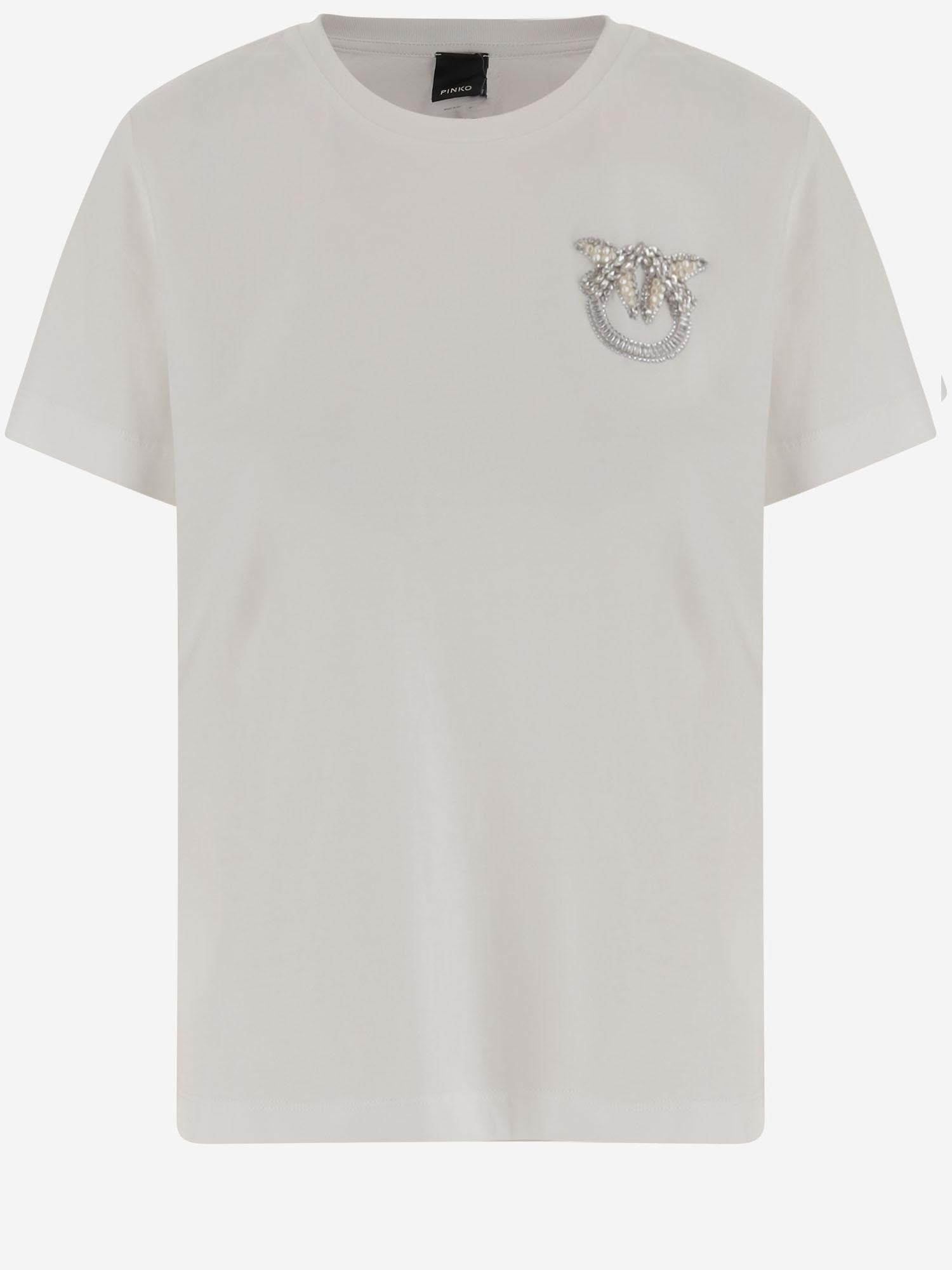 T-SHIRT IN COTONE CON RICAMO GIOIELLO LOVE BIRDS 103320 A2RNZ05 PINKO 