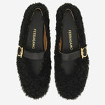 Ballerine ornamento Gancini in shearling 01K586 001NERONEROBISCOTTO SALVATORE FERRAGAMO 