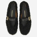 Ballerine ornamento Gancini in shearling 01K586 001NERONEROBISCOTTO SALVATORE FERRAGAMO 