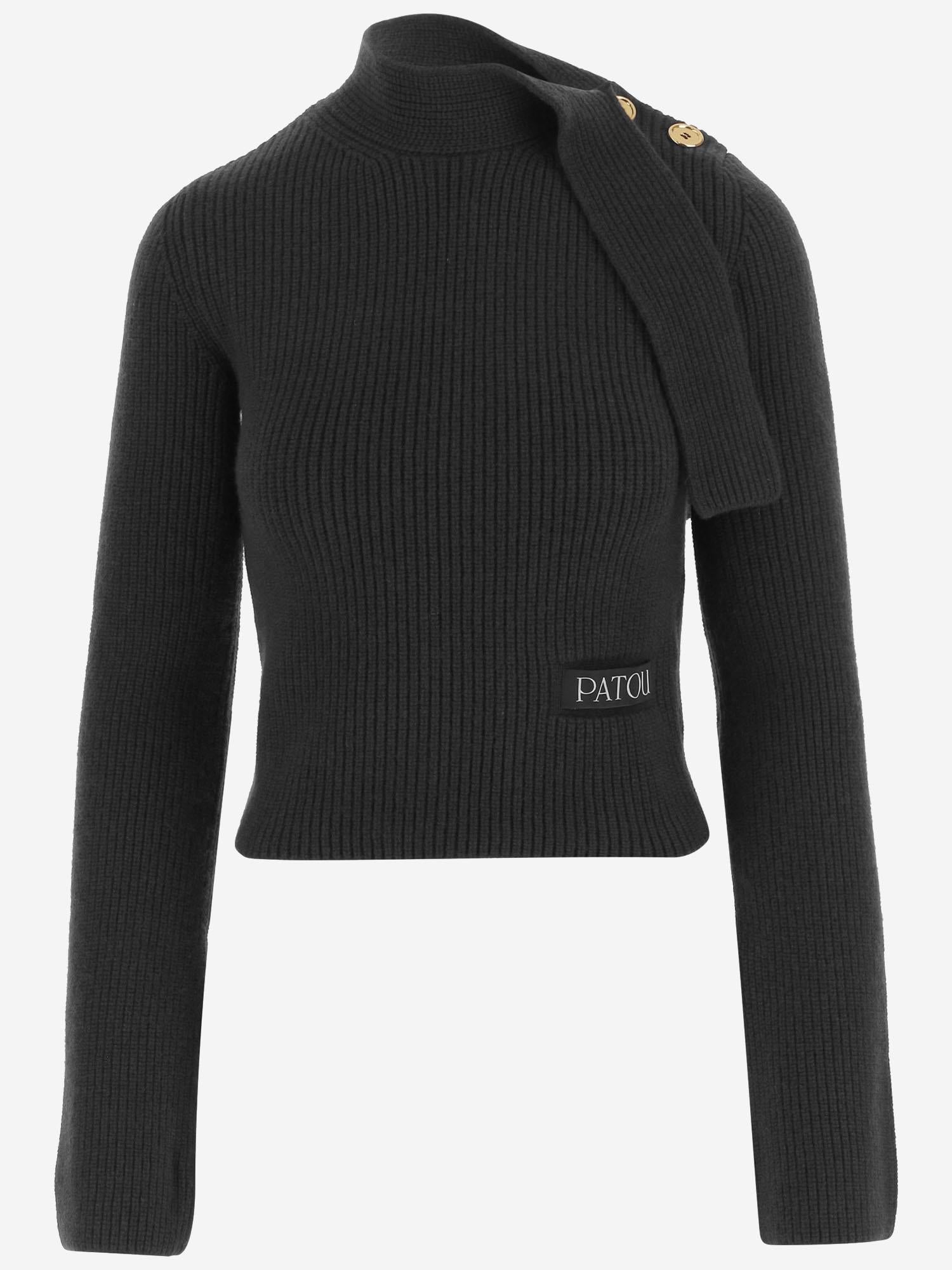 MAGLIONE CON COLLO A SCIARPA IN LANA E CASHMERE KN2638041 999B PATOU 