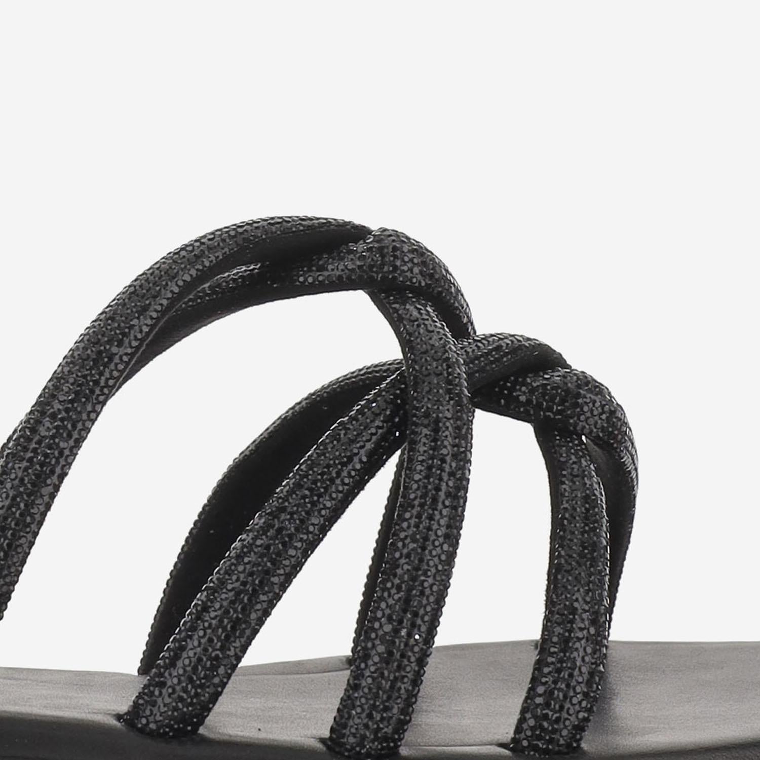 SANDALI IN PELLE CON STRASS TASO NERO OPACO KIMA 
