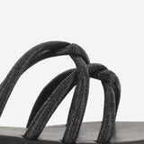 SANDALI IN PELLE CON STRASS TASO NERO OPACO KIMA 