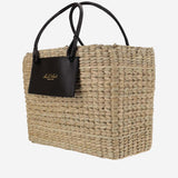 BORSA MEDIUM IN PAGLIA E PELLE PANDMEDIUM NERO ANITA BILARDI 